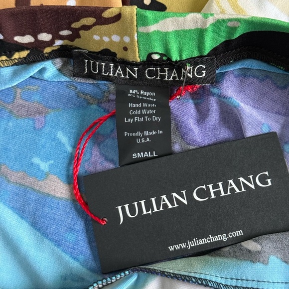 Julian Chang Boho Bold Print Blue Water Color Statement Skirt small made USA - Picture 15 of 15